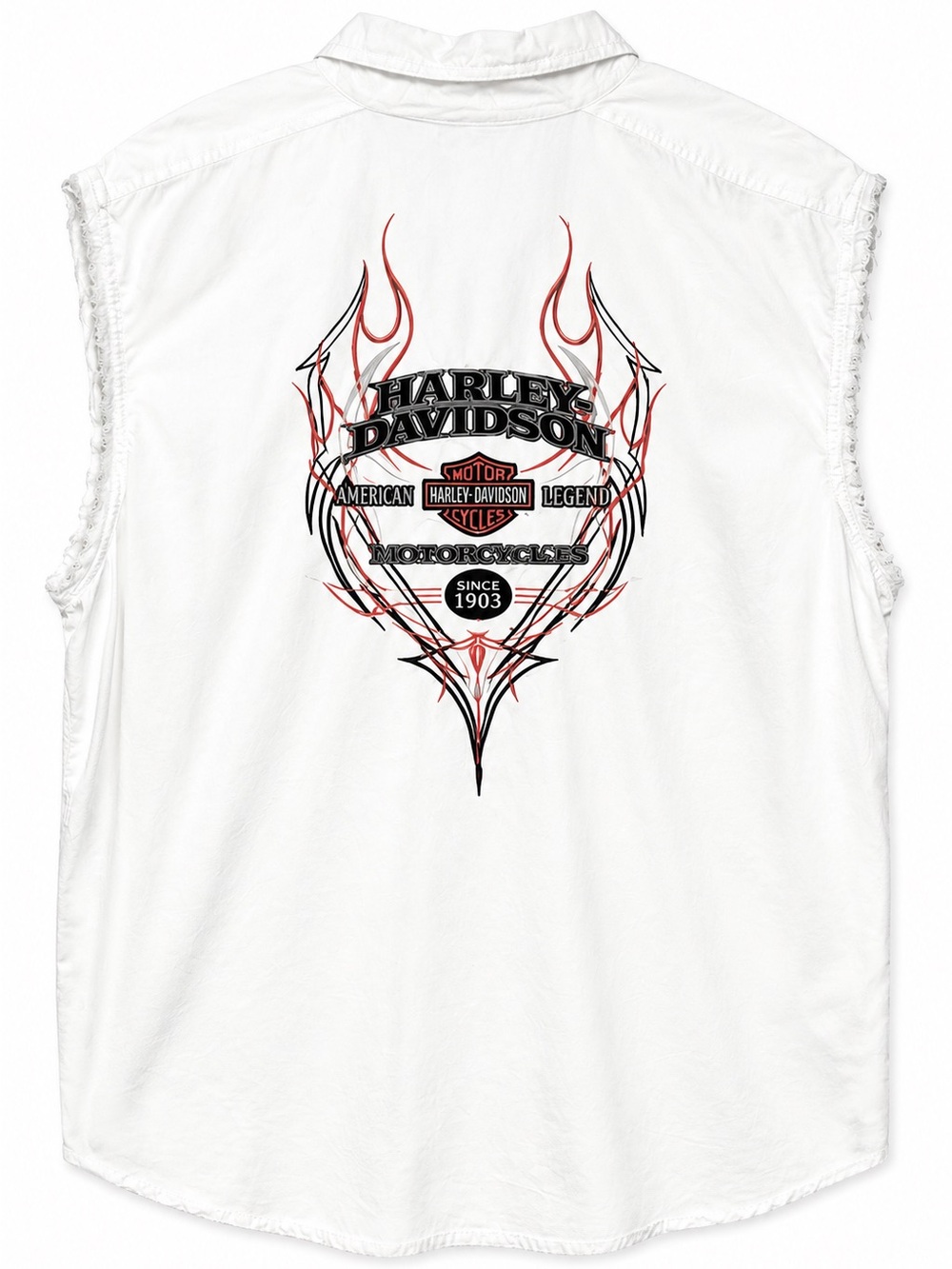 Harley-Davidson White Sleeveless Button-Up with Black and Red Back Graphic